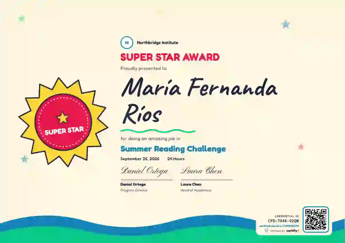 Plantilla de certificado Kids Achievement Sunny Faint Stars de escuela y niños