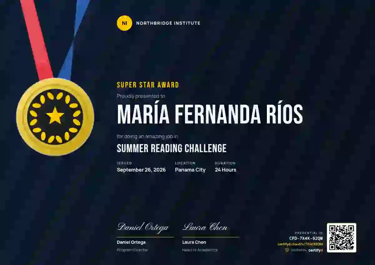 Plantilla de certificado Sports Medal Navy Gold de escuela y niños