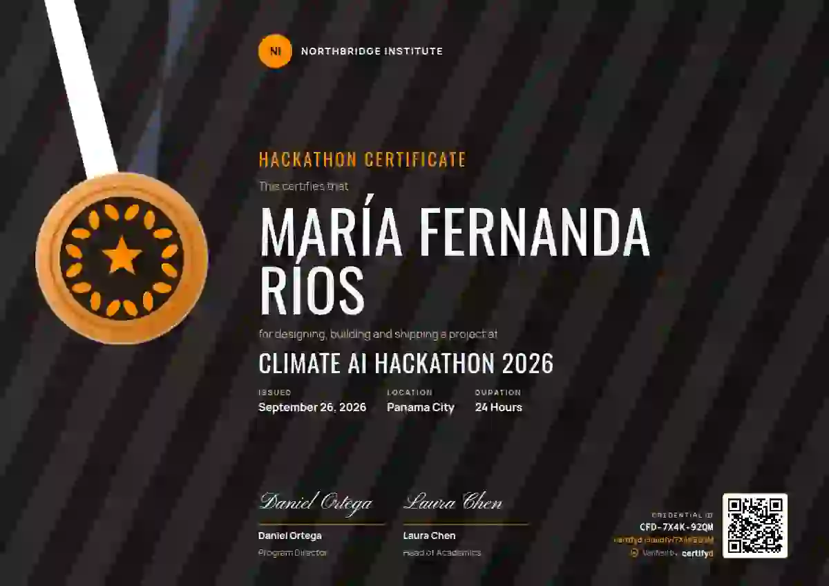 Plantilla de certificado Sports Medal Black Orange de hackatón