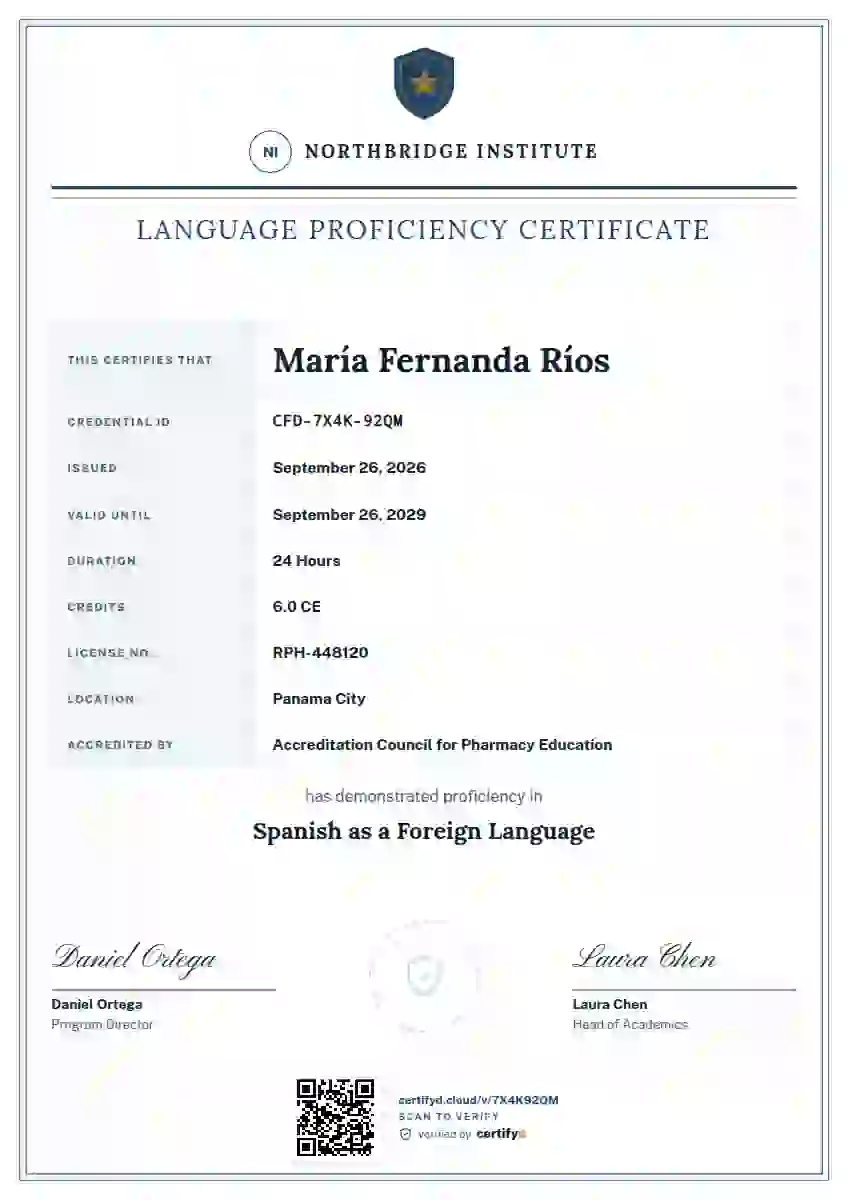 Civic Ledger Slate language proficiency certificate template