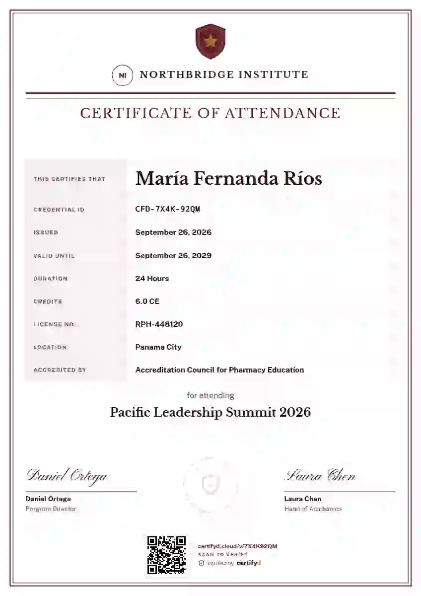 Plantilla de certificado Civic Ledger Burgundy de asistencia a eventos