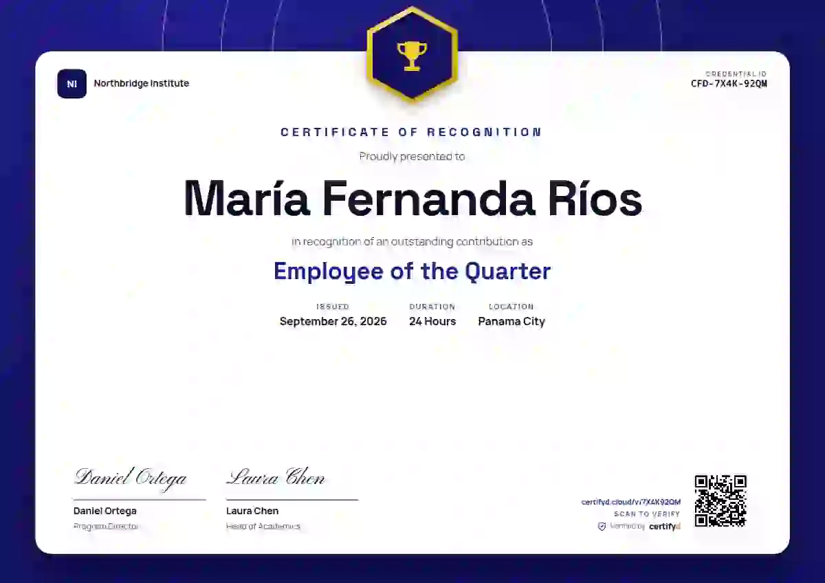 Plantilla de certificado Icon Badge Indigo de reconocimiento a colaboradores