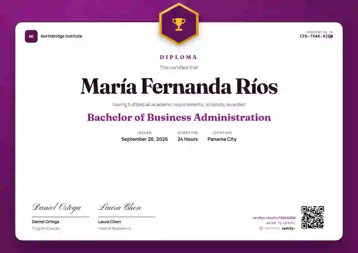 Plantilla de certificado Icon Badge Plum de diploma académico
