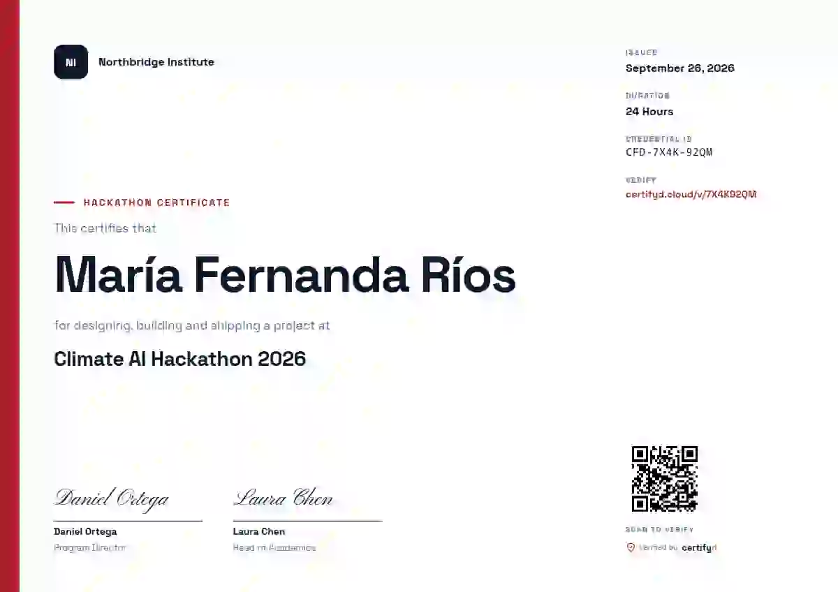 Modern Minimal Crimson hackathon certificate template