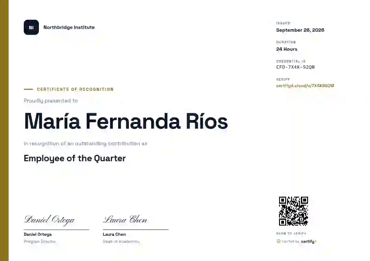 Plantilla de certificado Modern Minimal Ochre de reconocimiento a colaboradores