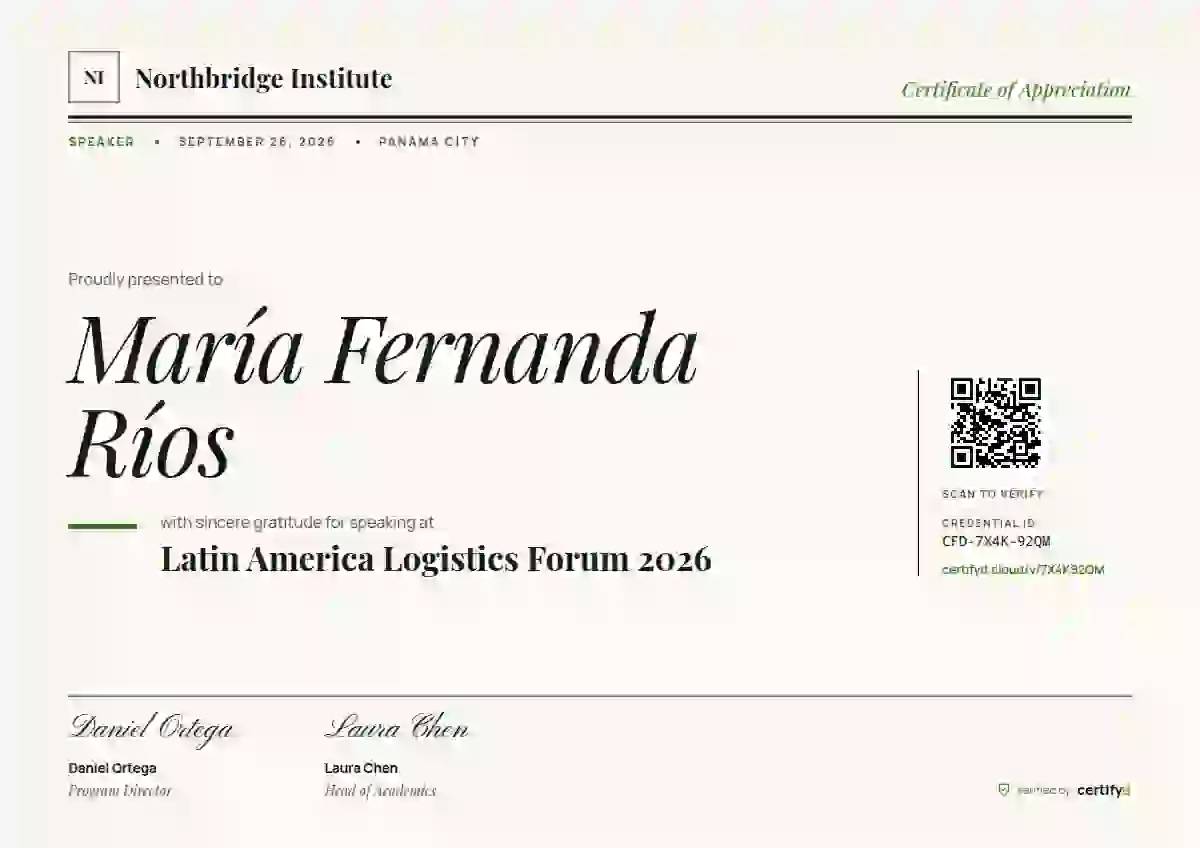 Plantilla de certificado Editorial Serif Moss de ponente de conferencia