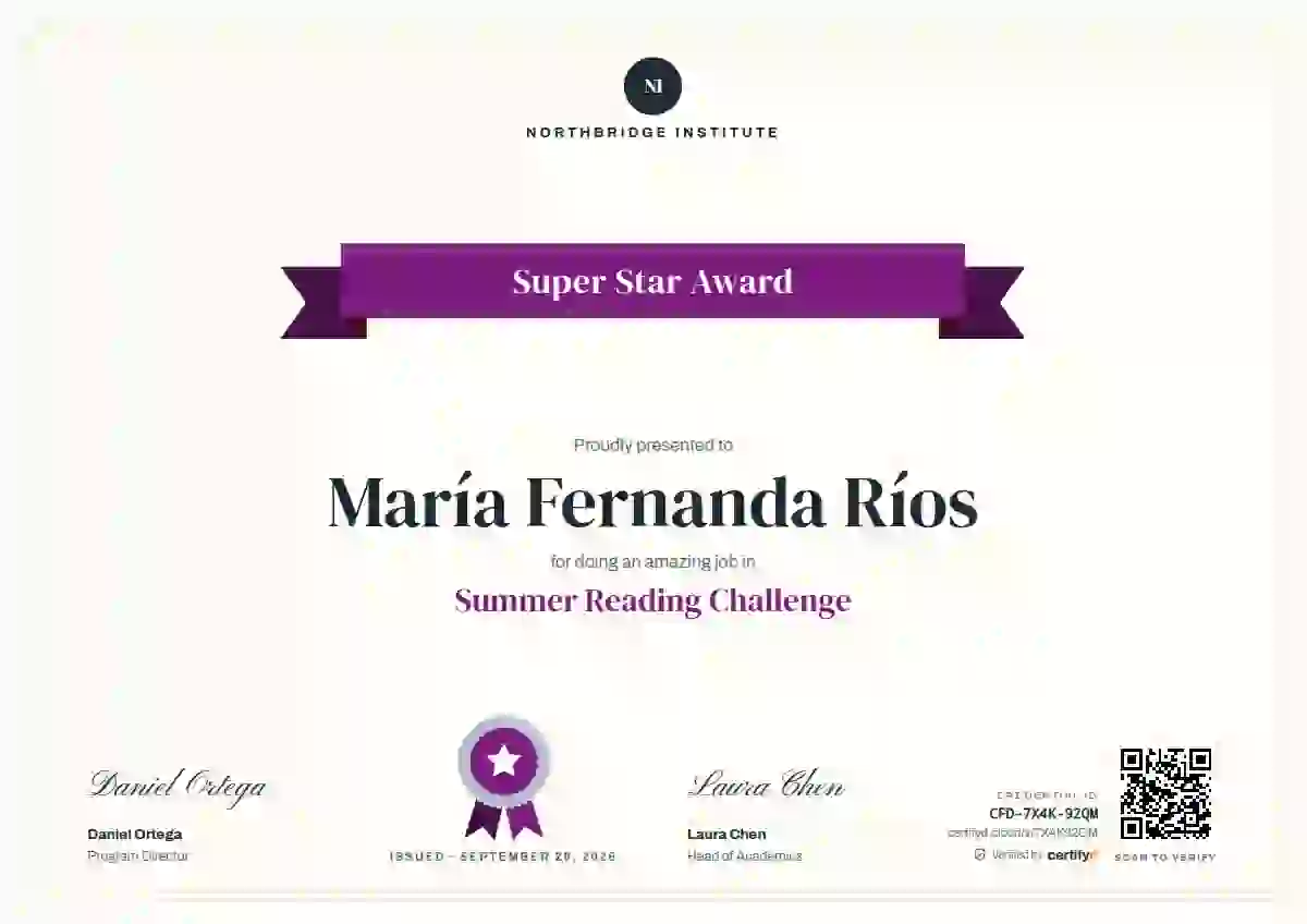 Plantilla de certificado Ribbon Banner Plum Silver de escuela y niños