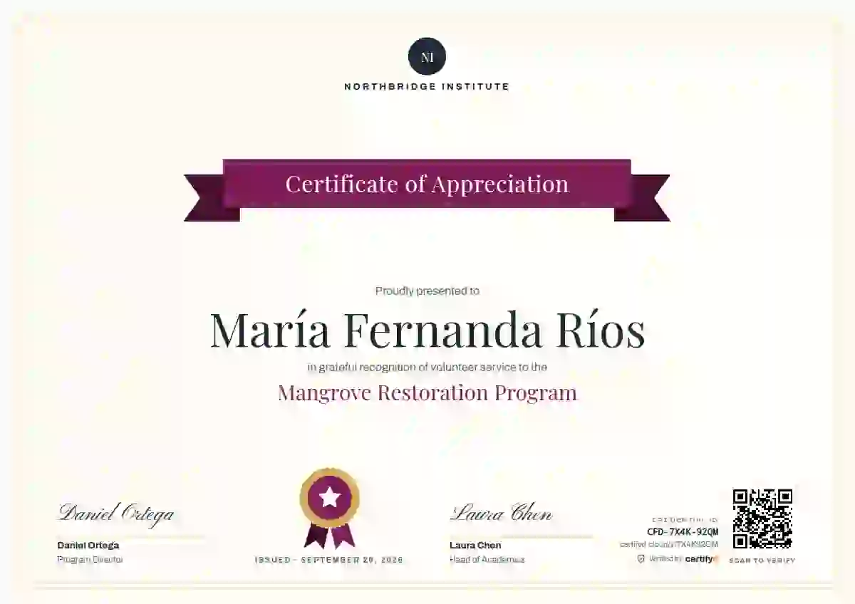 Plantilla de certificado Ribbon Banner Magenta de reconocimiento a voluntarios