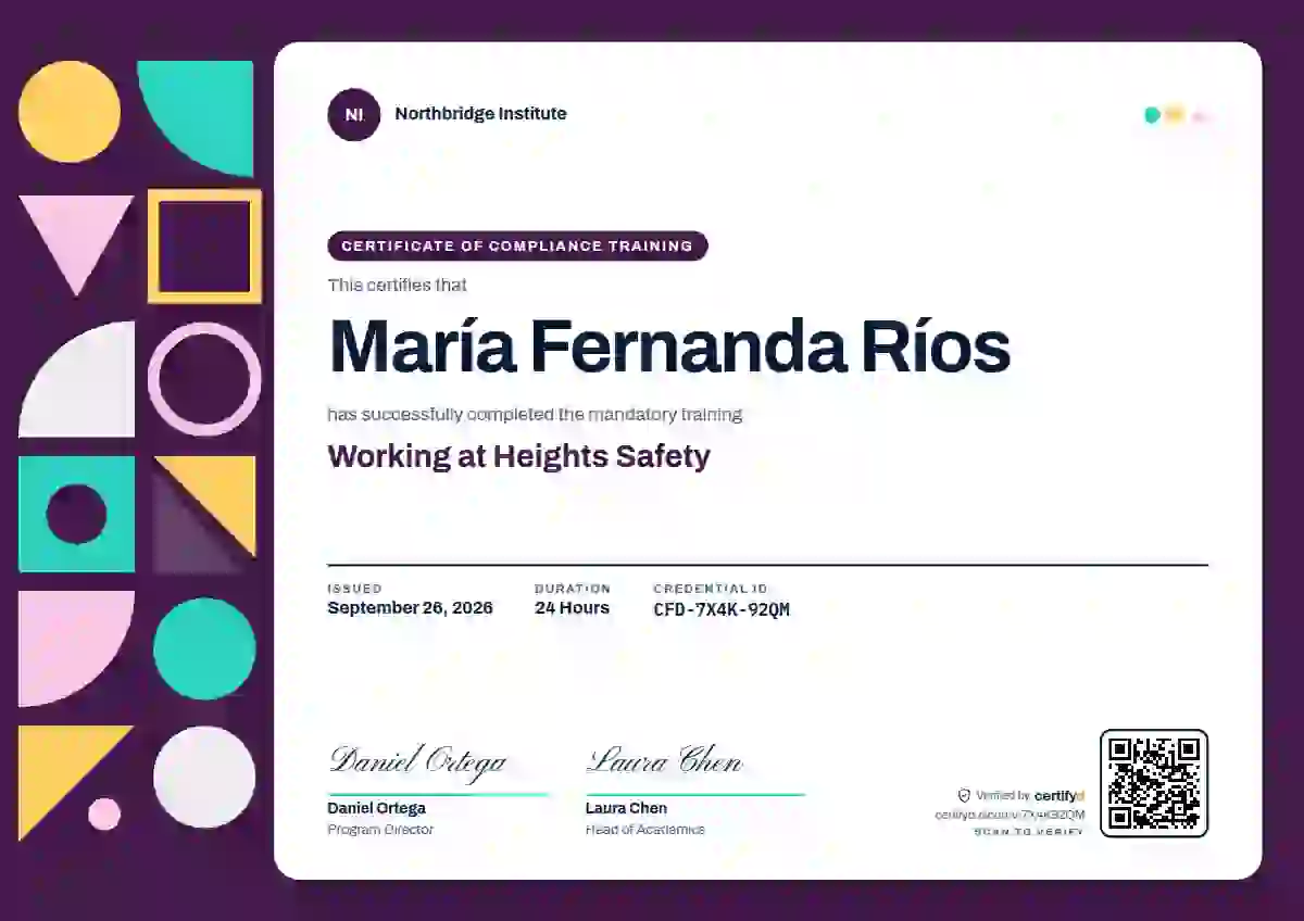 Plantilla de certificado Geometric Plum de cumplimiento y seguridad