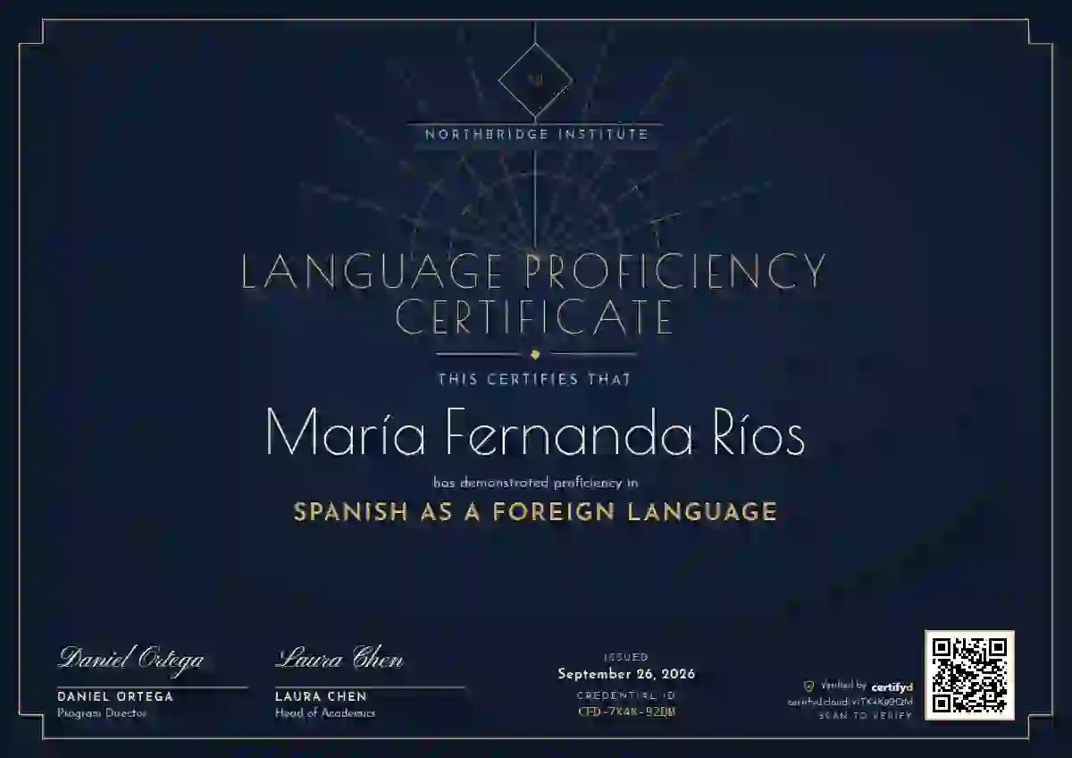 Art Deco Cobalt language proficiency certificate template