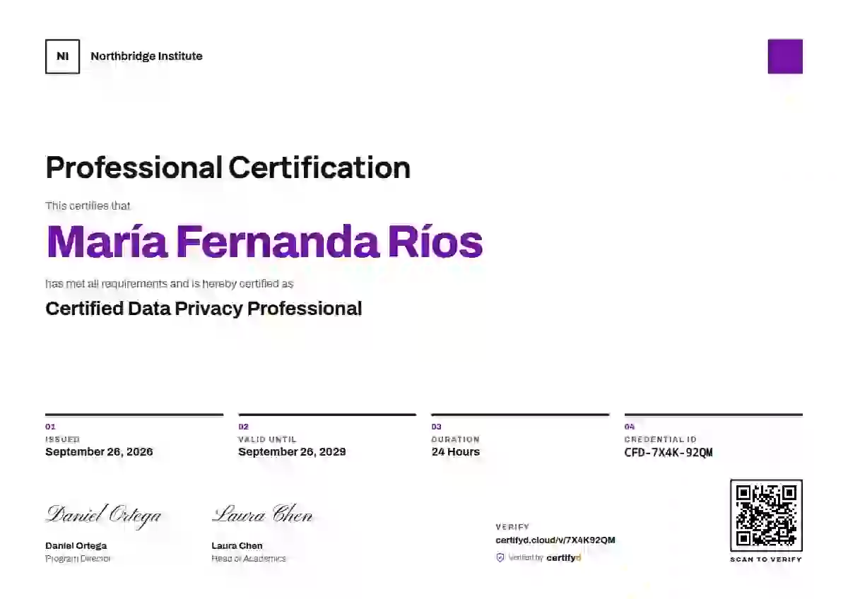 Swiss Grid Purple professional certification certificate template