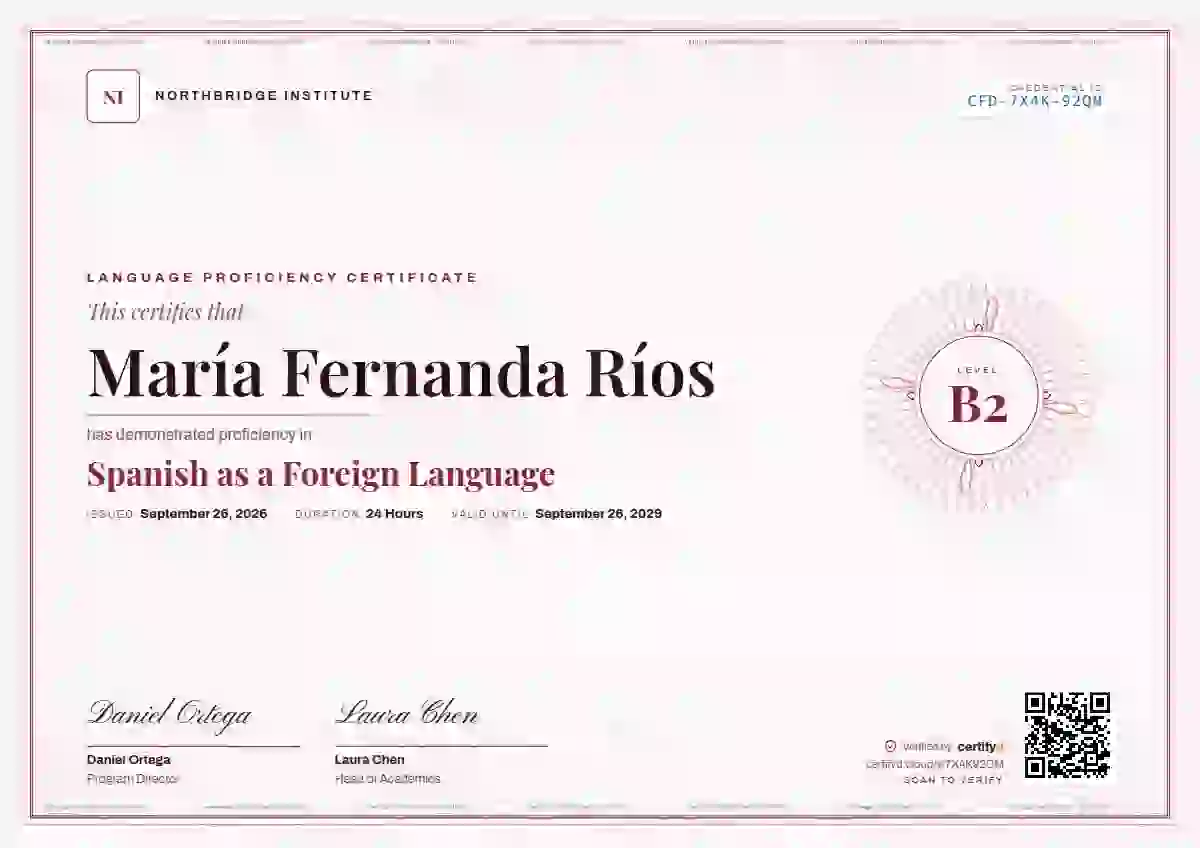Guilloche Rose language proficiency certificate template