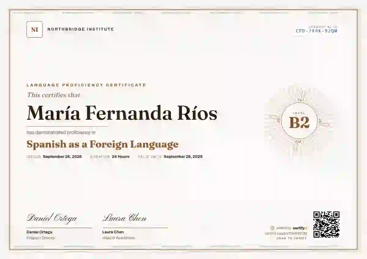 Guilloche Sepia language proficiency certificate template