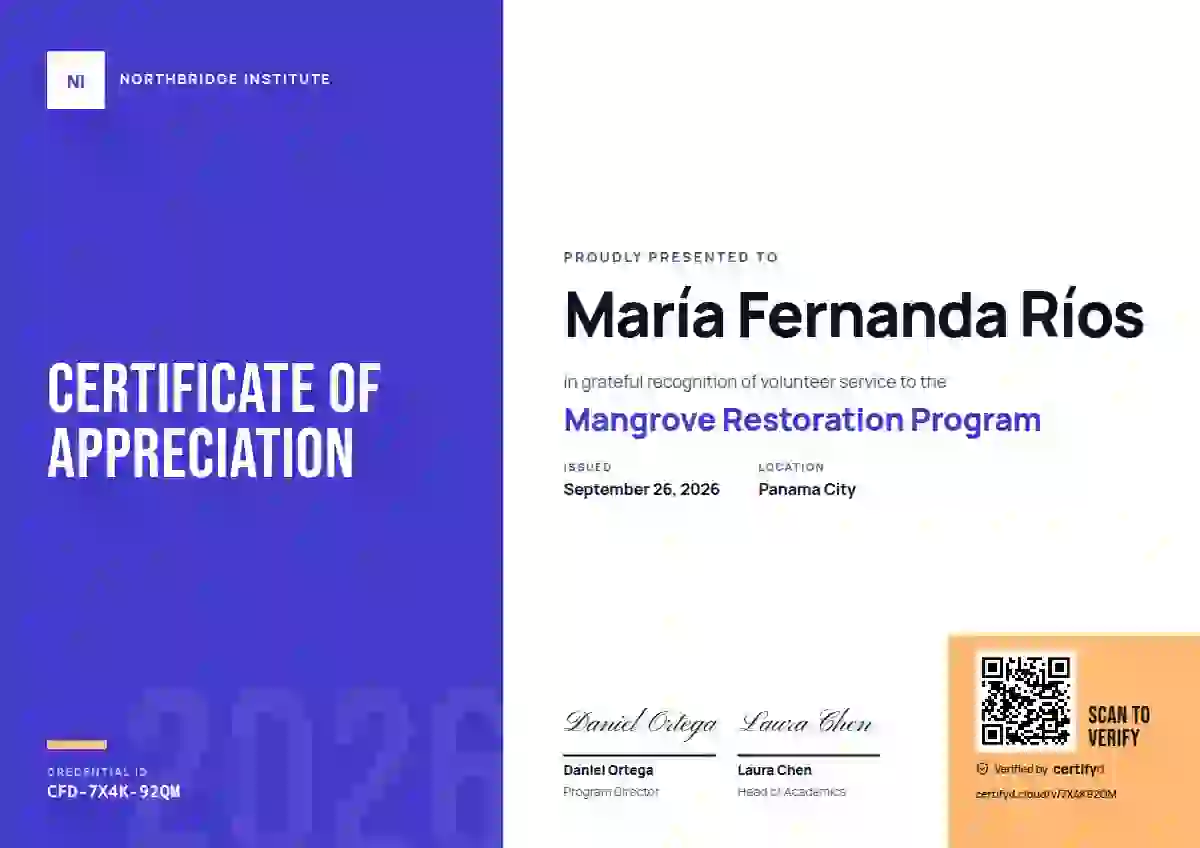 Color Block Indigo volunteer appreciation certificate template