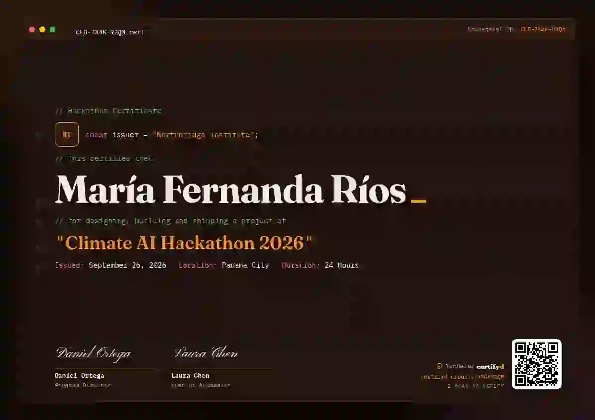 Tech Mono Sunset hackathon certificate template
