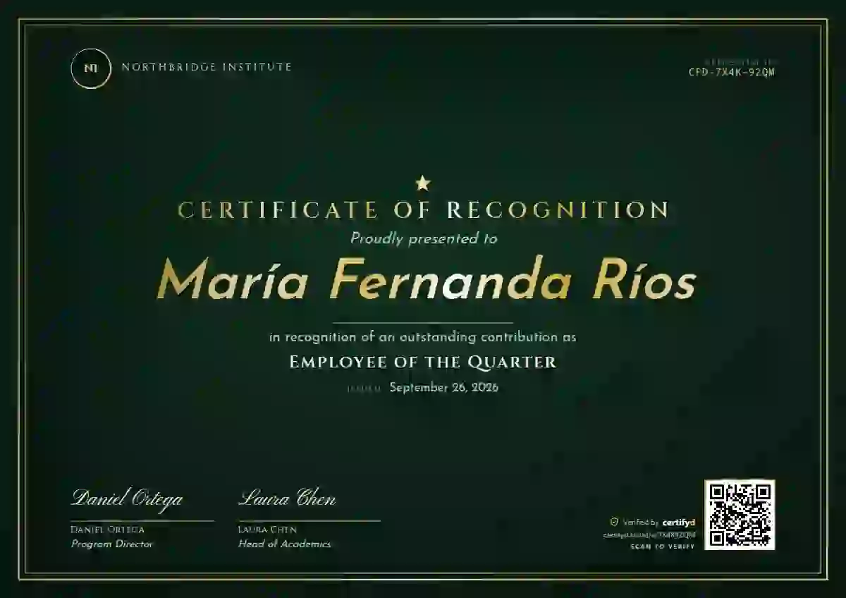 Luxury Foil Forest Gold employee recognition certificate template