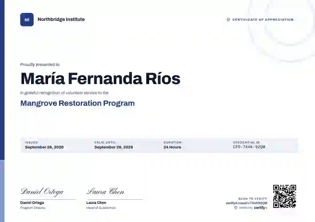 Plantilla de certificado Corporate Clean Royal de reconocimiento a voluntarios
