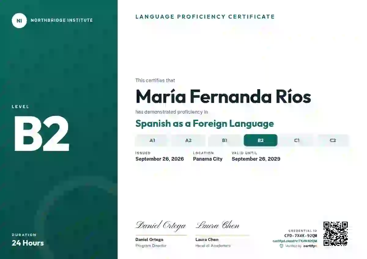 Level Ladder language proficiency certificate template