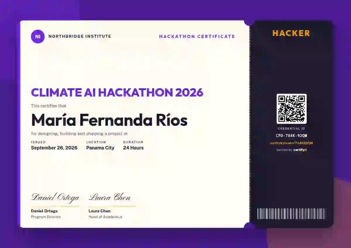 Plantilla de certificado Workshop Ticket de hackatón