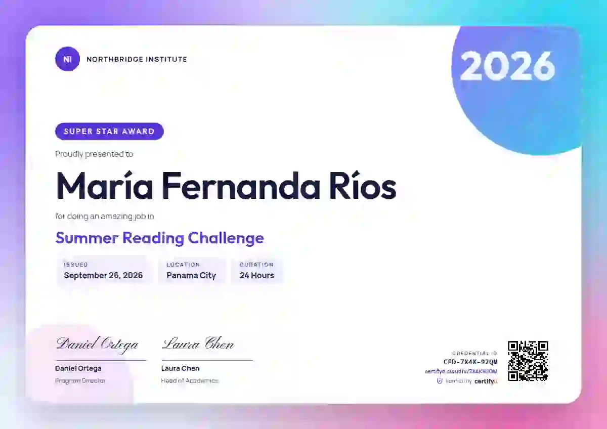 Plantilla de certificado Aurora Gradient Violet de escuela y niños