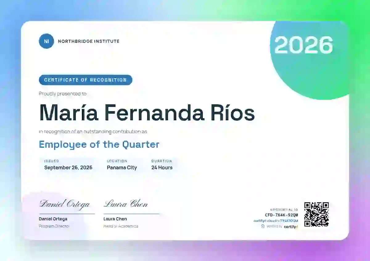 Aurora Gradient Azure employee recognition certificate template