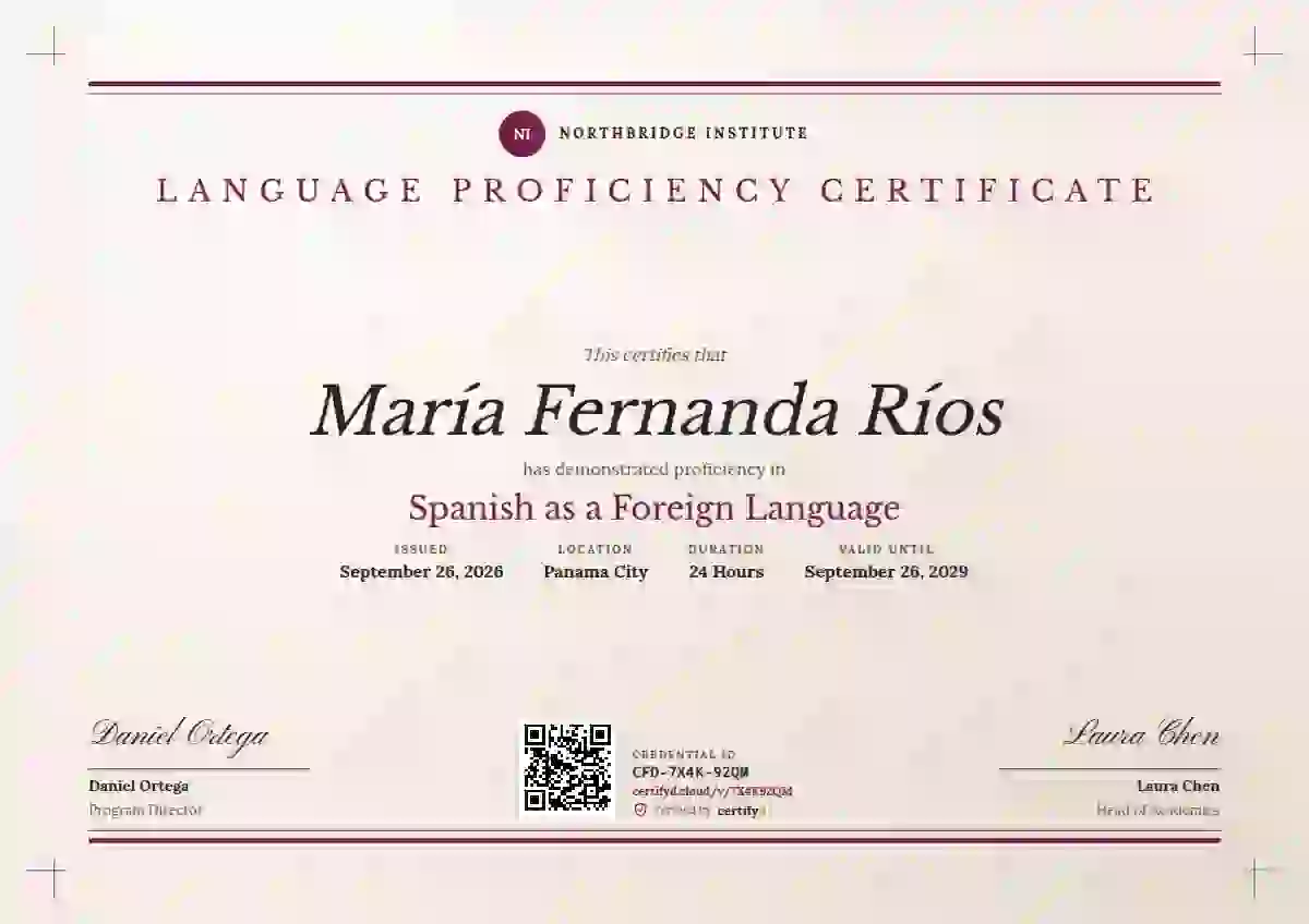 Letterpress Raspberry language proficiency certificate template