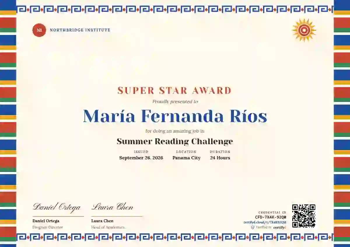 Greca Folk Azure school and kids certificate template