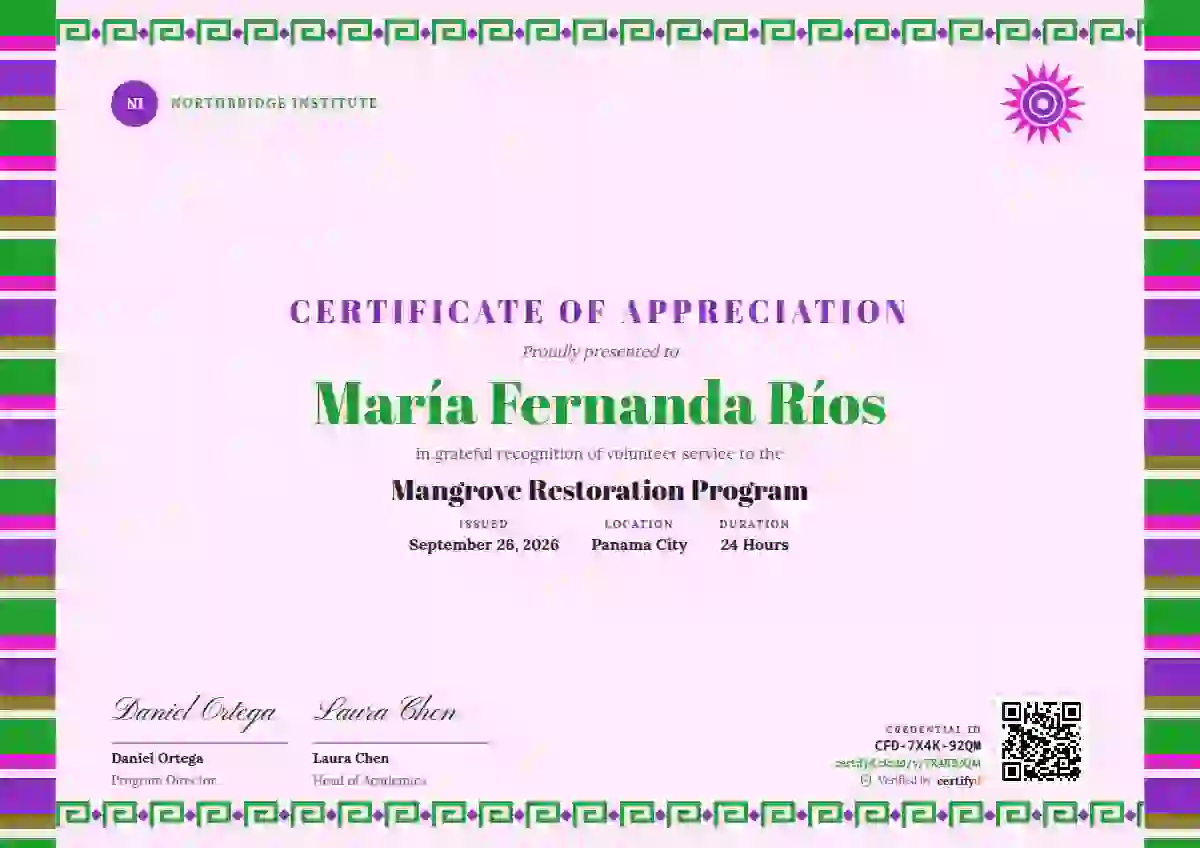 Greca Folk Meadow volunteer appreciation certificate template