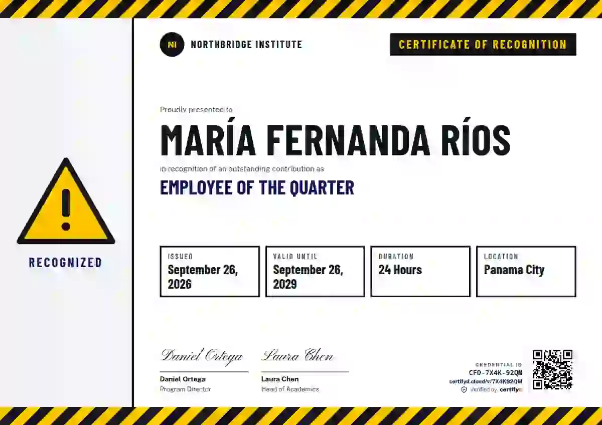 Safety Card Ultramarine employee recognition certificate template