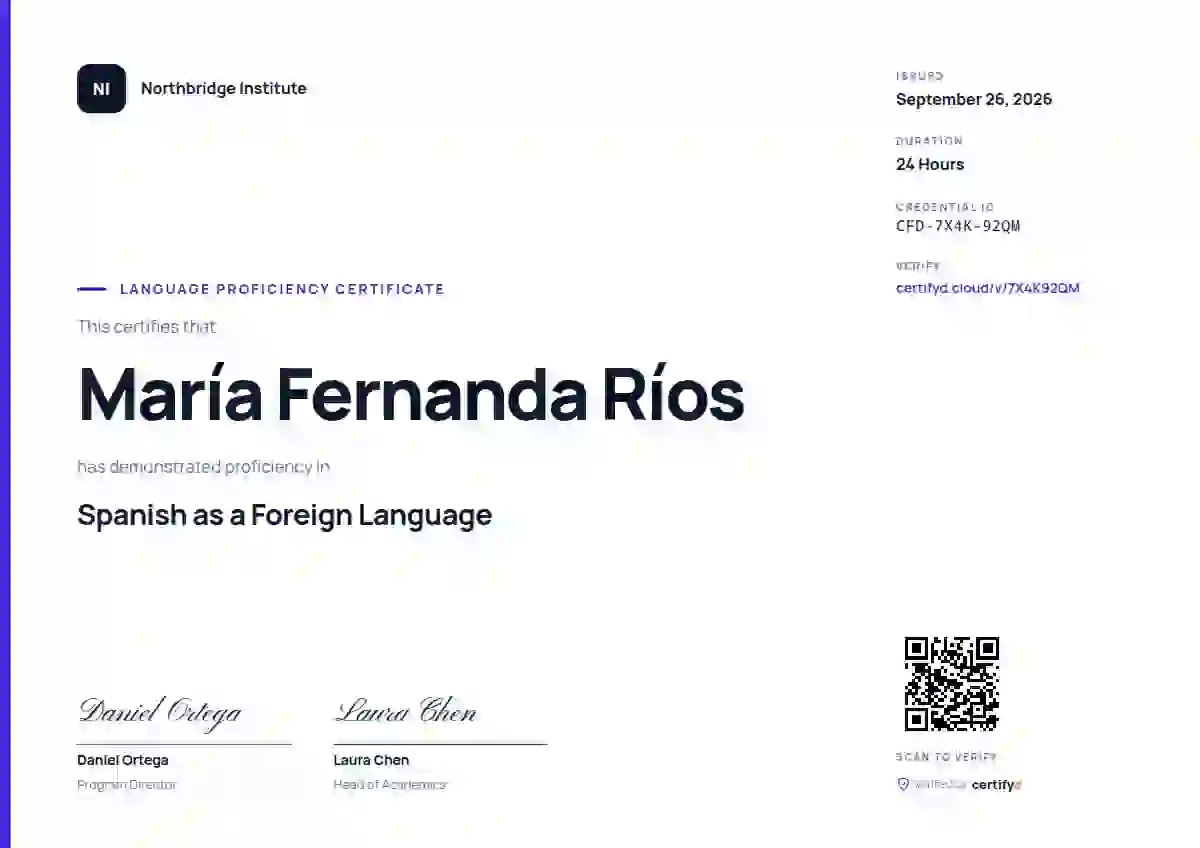 Modern Minimal Soft Violet language proficiency certificate template