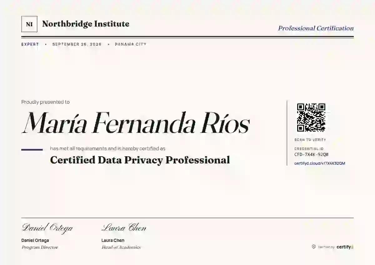 Editorial Serif Ultramarine professional certification certificate template