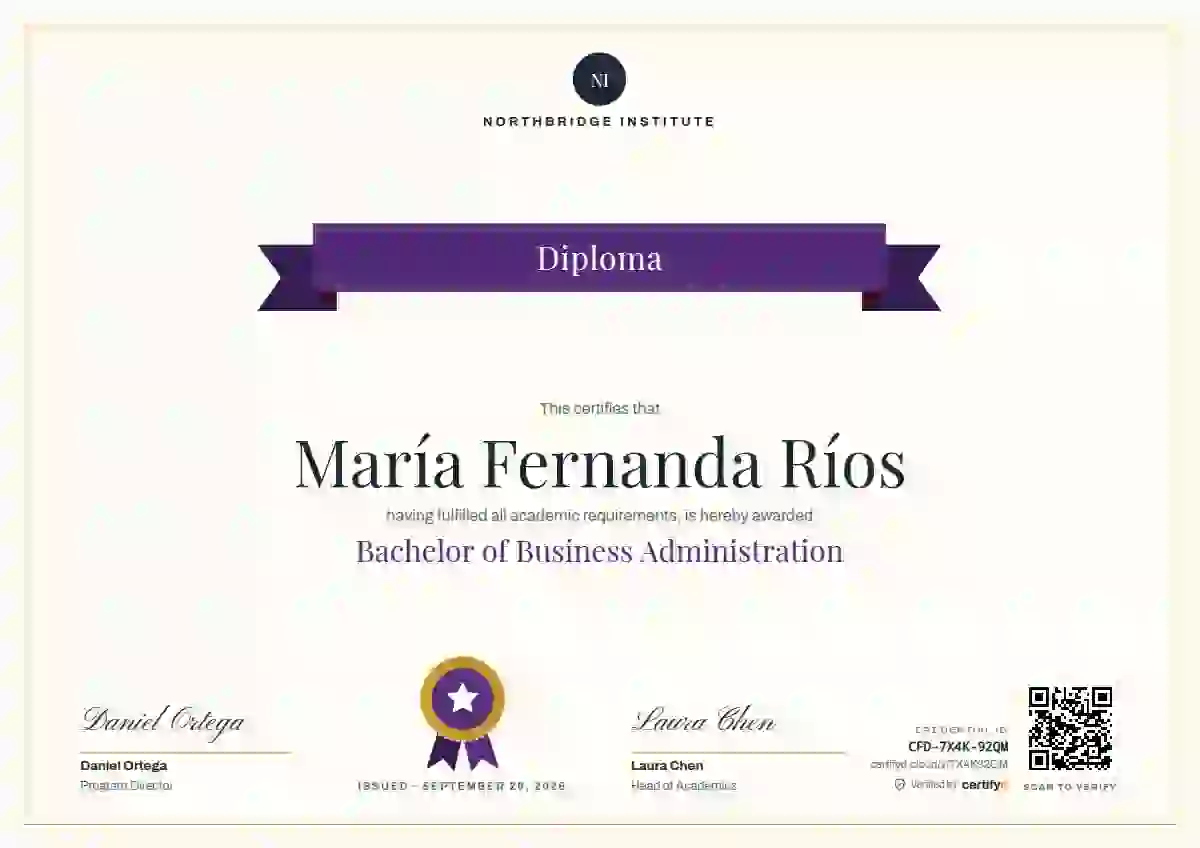 Plantilla de certificado Ribbon Banner Amethyst de diploma académico