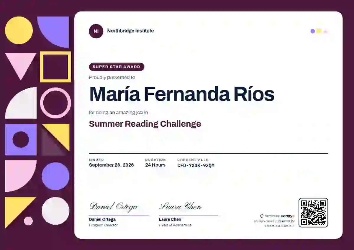 Geometric Soft Violet school and kids certificate template