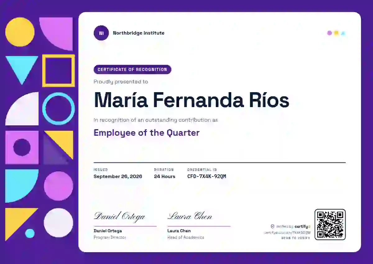 Plantilla de certificado Geometric Orchid de reconocimiento a colaboradores