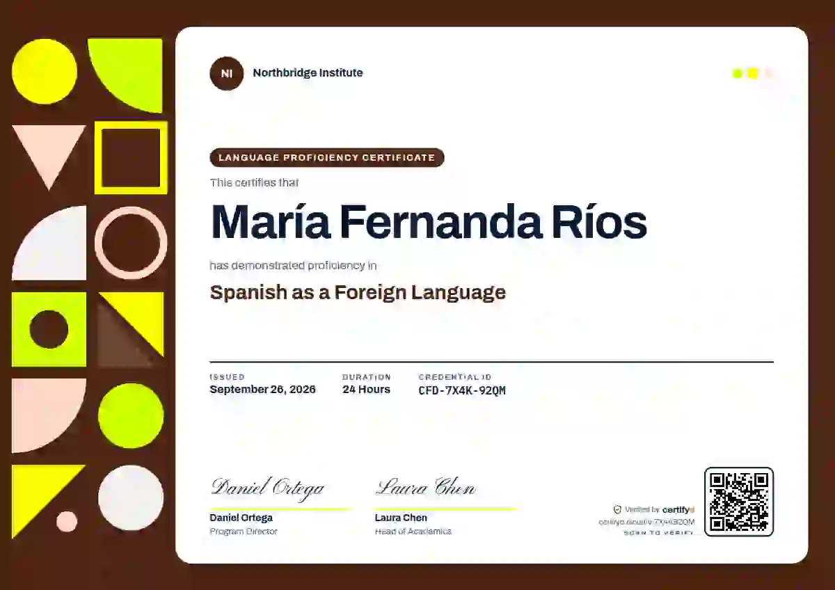 Plantilla de certificado Geometric Lime de dominio de idiomas