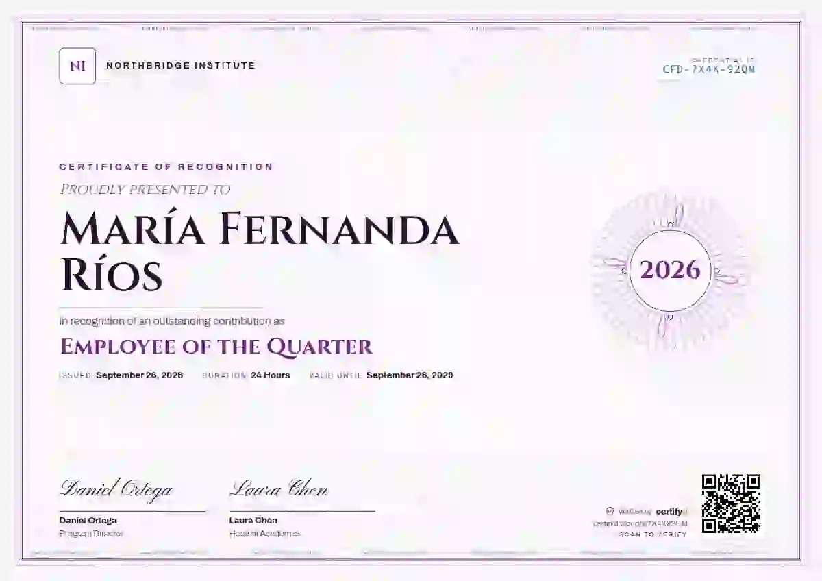 Plantilla de certificado Guilloche Orchid de reconocimiento a colaboradores