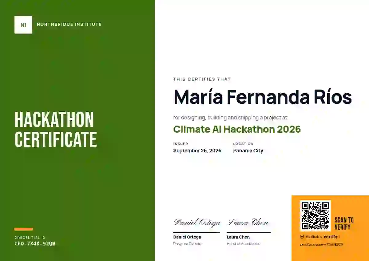 Plantilla de certificado Color Block Fern de hackatón