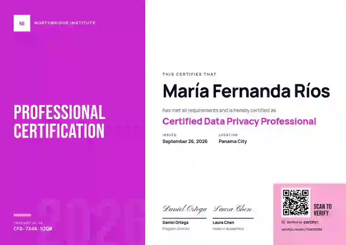 Color Block Fuchsia professional certification certificate template