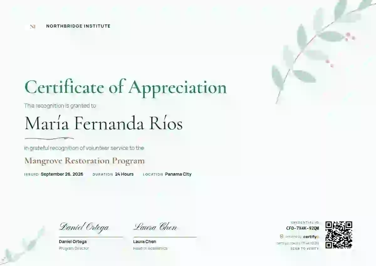 Botanical Jade volunteer appreciation certificate template