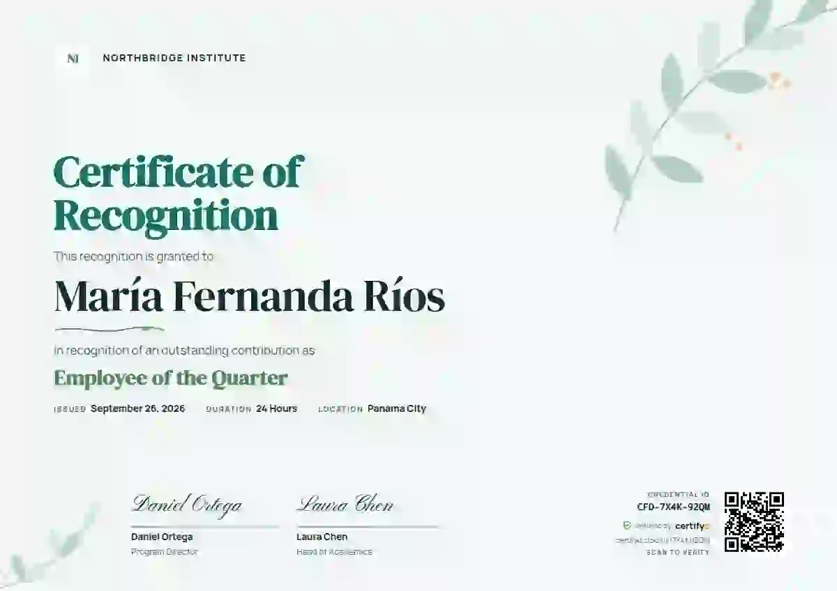 Plantilla de certificado Botanical Seafoam de reconocimiento a colaboradores