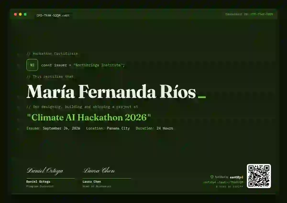 Tech Mono Fern hackathon certificate template