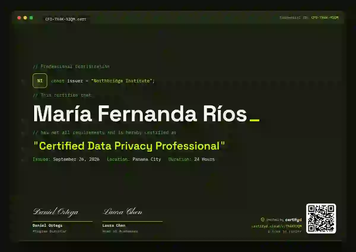 Tech Mono Lime professional certification certificate template