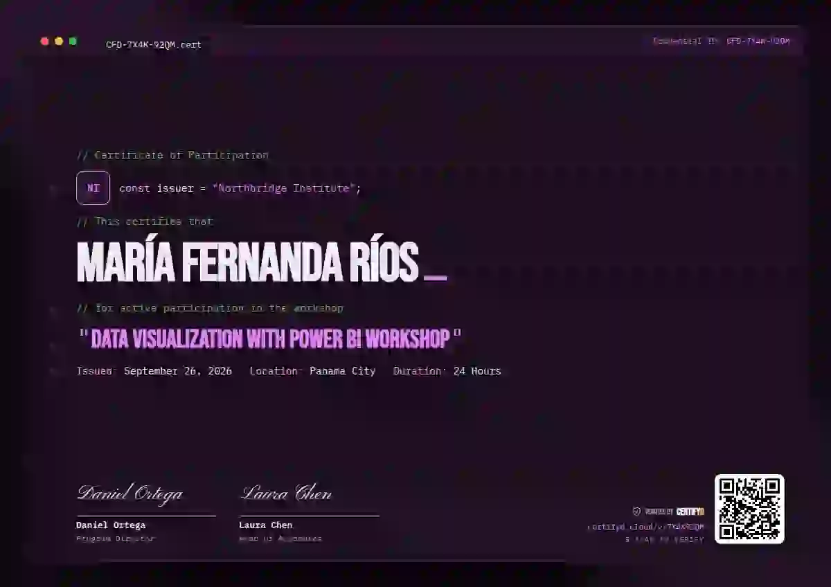 Tech Mono Orchid webinar and workshop certificate template