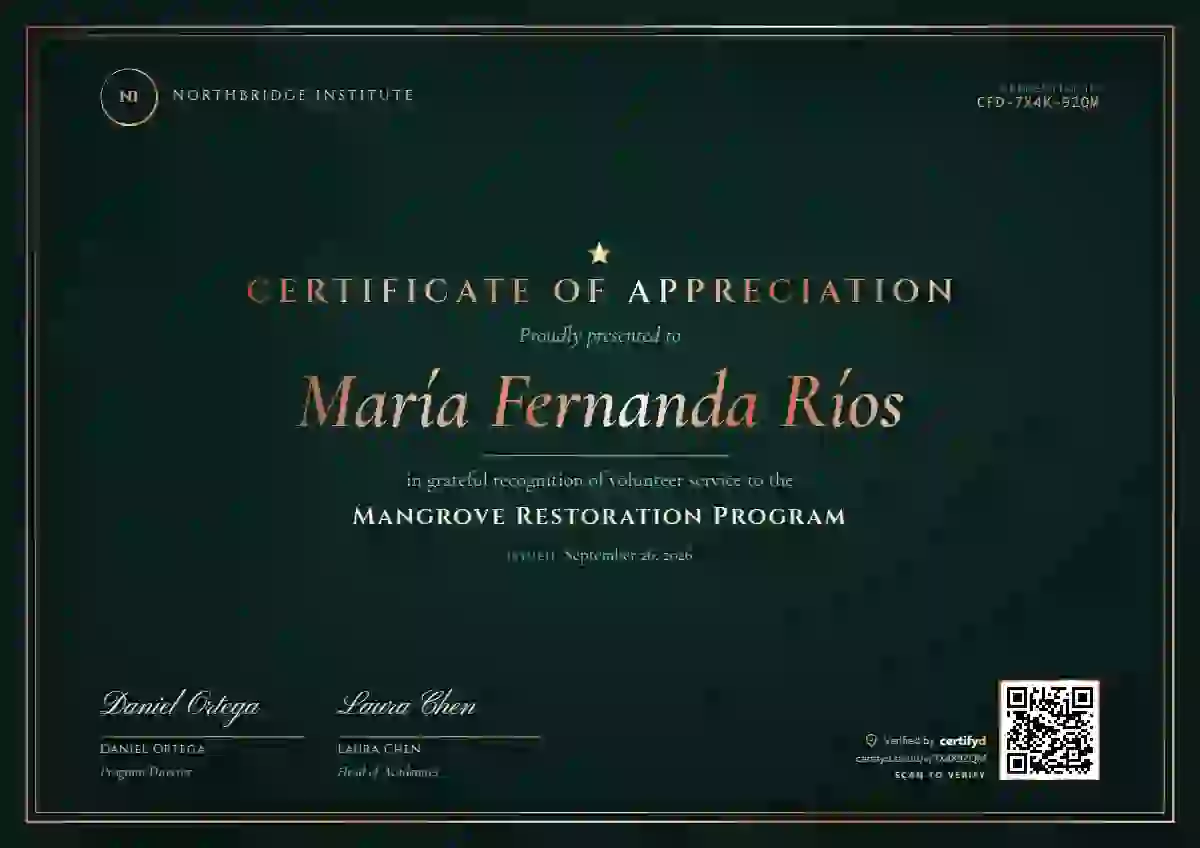 Luxury Foil Seafoam volunteer appreciation certificate template