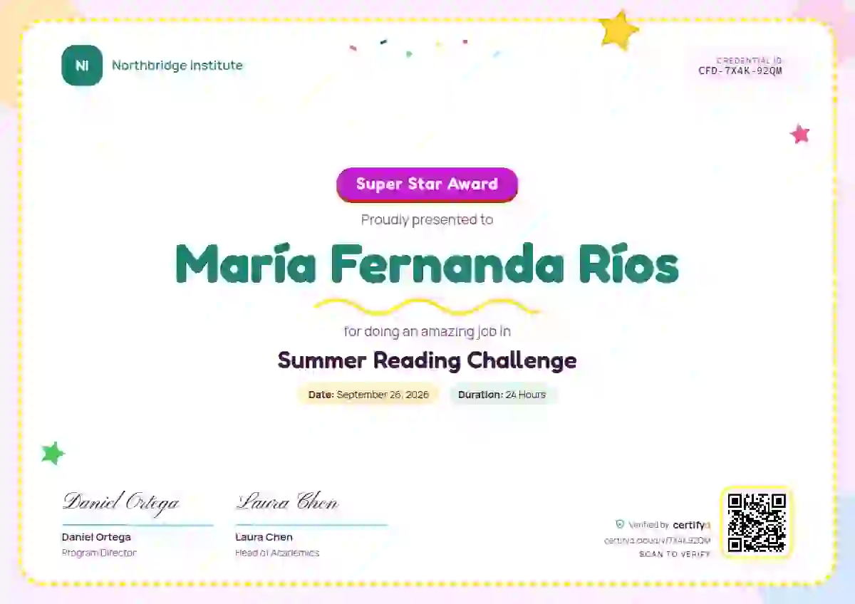 Plantilla de certificado Playful Fuchsia de escuela y niños