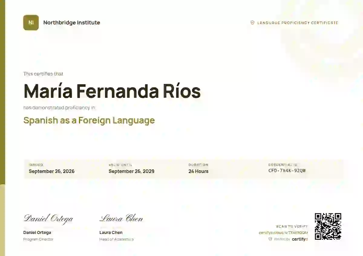 Corporate Clean Marigold language proficiency certificate template