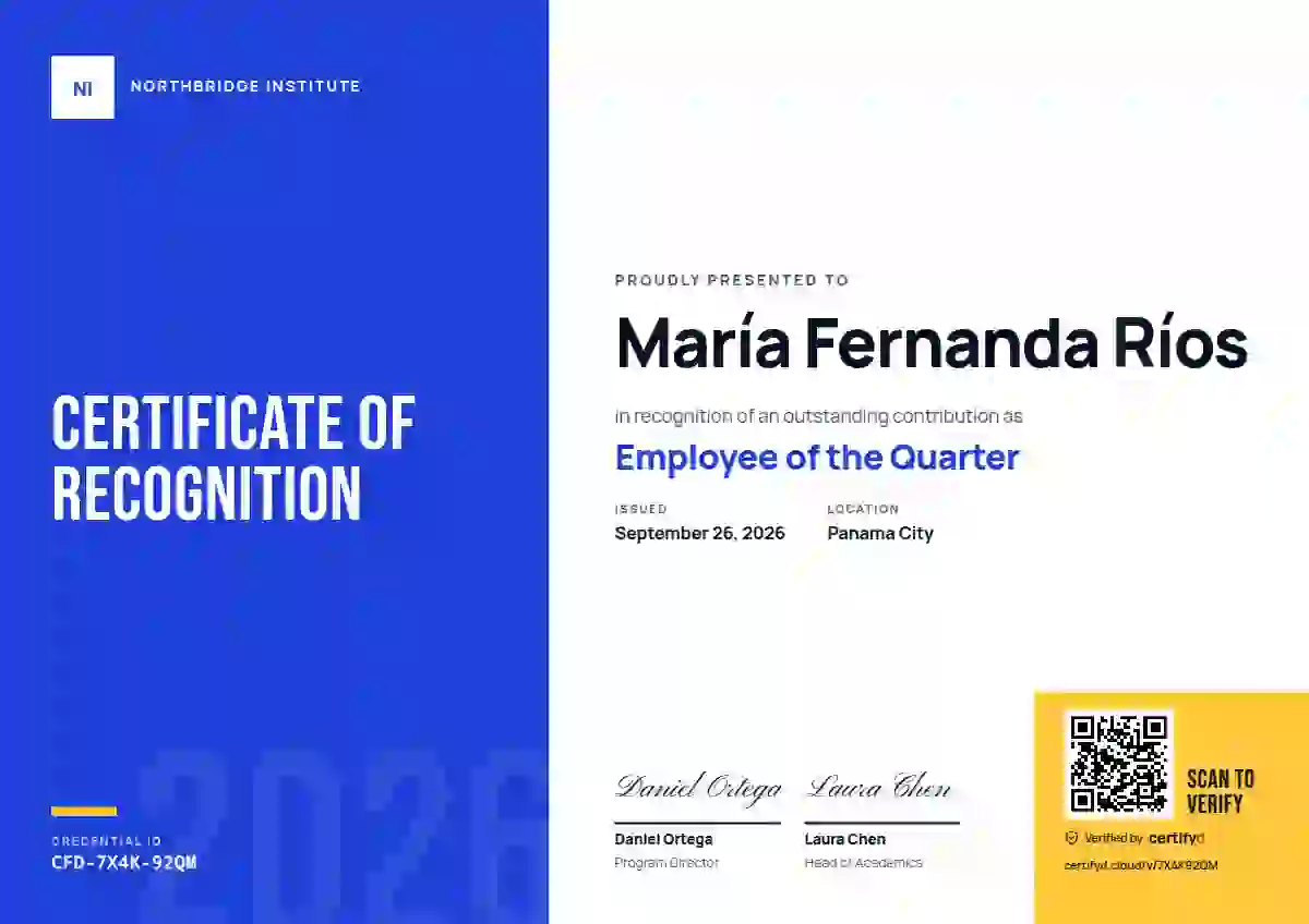 Color Block employee recognition certificate template