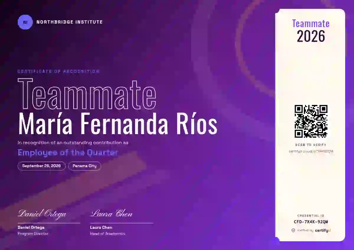 Festival Ultramarine employee recognition certificate template
