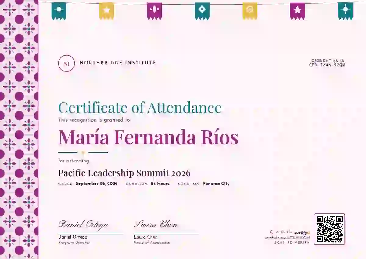 Plantilla de certificado Latin Heritage Soft Magenta de asistencia a eventos