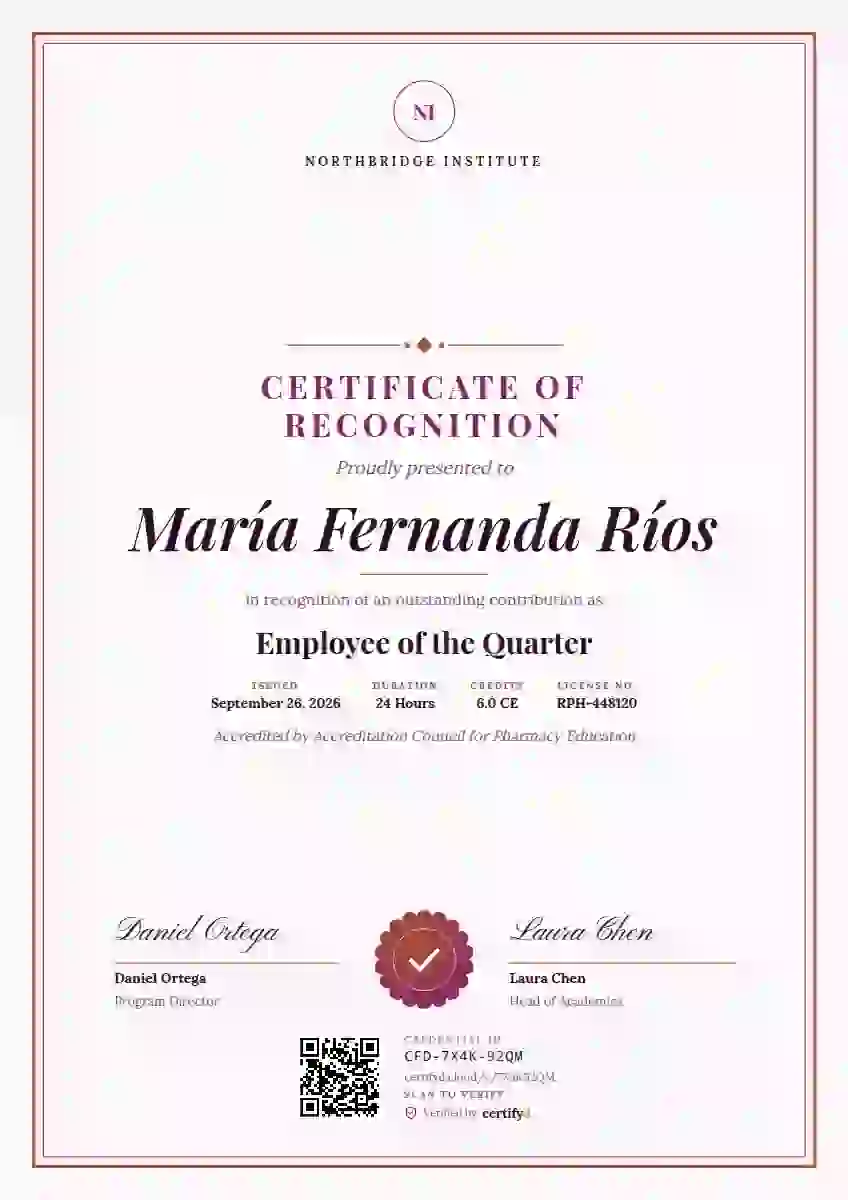 Portrait Classic Raspberry employee recognition certificate template